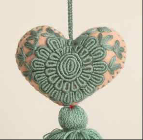 Heart Embroidered Pompom / Peach,Mint
