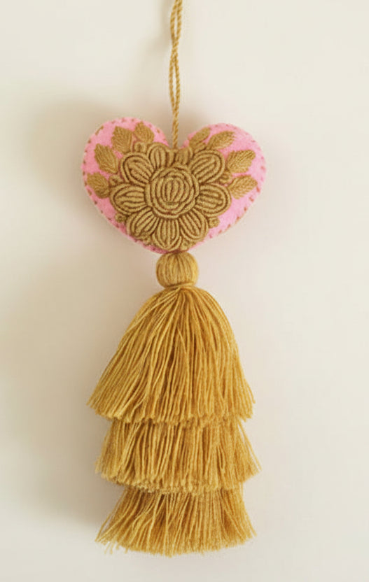 Two toned heart pompom / Pink, Gold