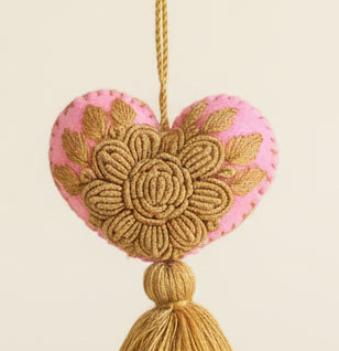 Two toned heart pompom / Pink, Gold