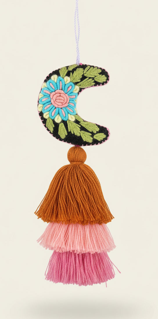 Luna Embroidered Pompom | Black