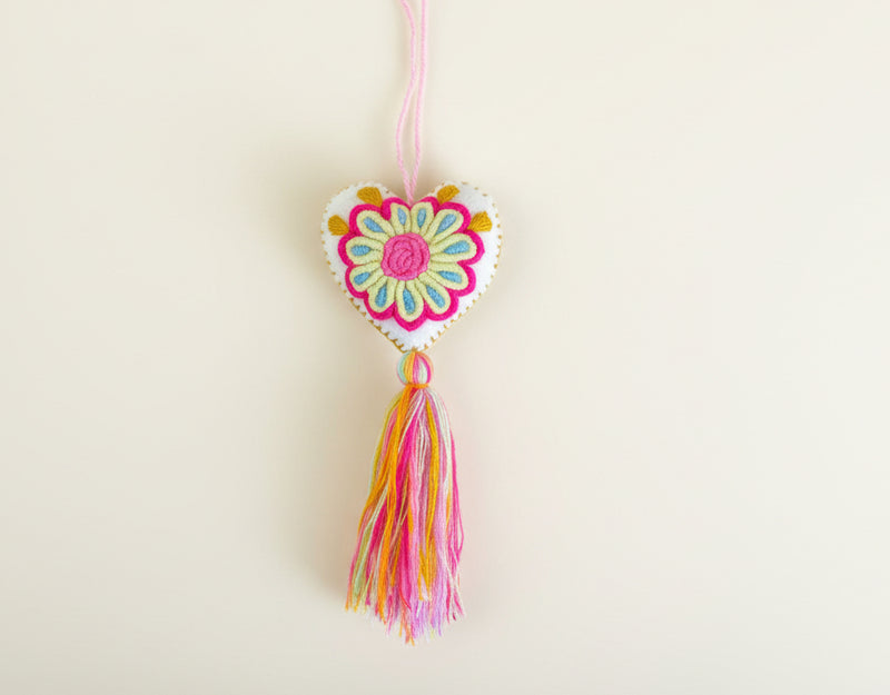 Heart Embroidered Pompom | White Confetti